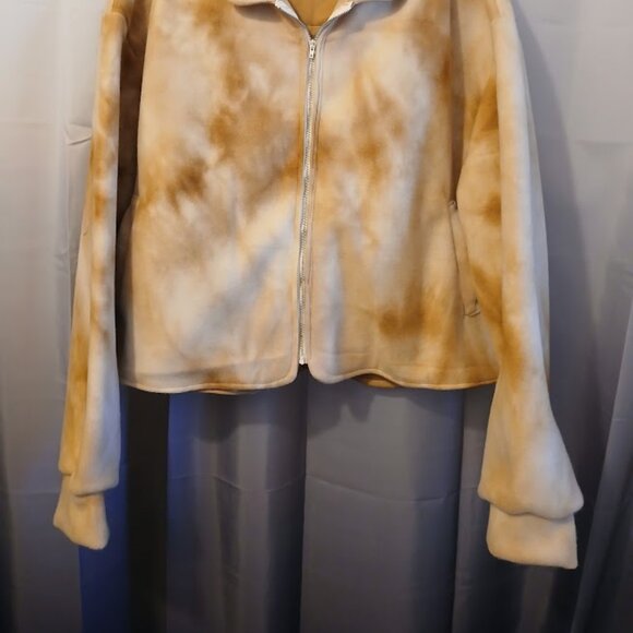 New Fleece Full Zip up Jacket women Plus 1X Tan Die collared w/ Pockets Trucker - Picture 3 of 10